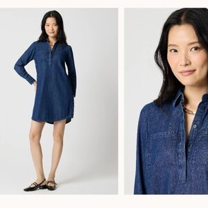 J.Crew Sz 8 10 Long-Sleeve Chambray Shirt dress Harbor Blue Denim CM614
